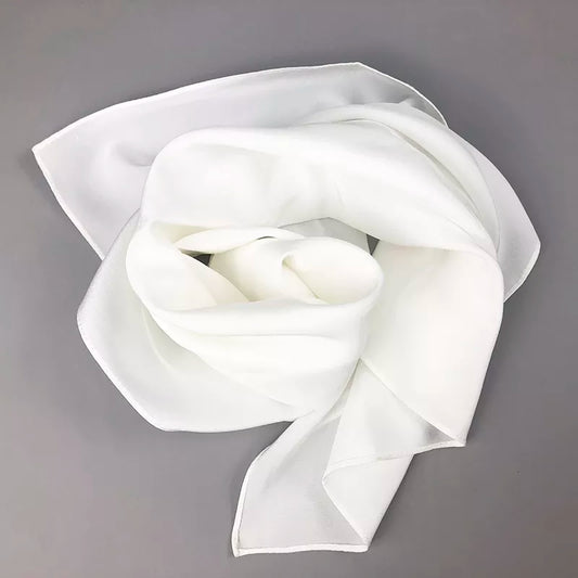 Flyshadow Women Real Silk Scarf Square Neck Shawls Lady White Solid Crepe Bandana Hair Band Kerchief Scarf Hijabs for DIY Painting