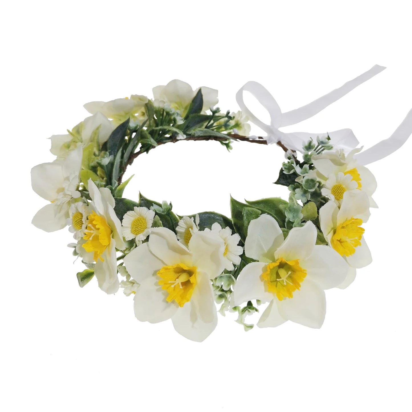 Flyshadow Daffodil Daisy Flower Crowns Wreath Girls Headband Wedding Hair Accessories Headdress Women Floral Garland Bridal Headwear