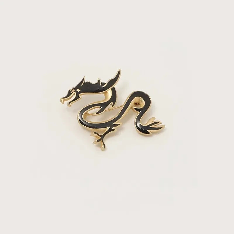 Flyshadow Vintage Chinese Dragon Shaped Totem Brooch New Personality Men's Zodiac Pin 2024 Zodiac Fashion Niche Suit Shirt Accessories