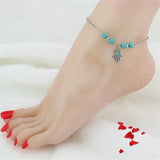 Flyshadow Bohemian Turquoise Beaded Anklets Girls Summer Beach Starfish Cross Turtle Pendant Ankle Bracelets Women Foot Chain Jewelry