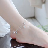 Flyshadow Sterling Silver Color Stamp Anklets For Women Foot Leg Chain Link Bracelet Double Layers Beach Accessories Fashion Jewelry