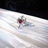 Flyshadow Irregular Red Zircon Heart Cross Rings Gothic Unique Cross Star Love Crystal Rings for Women Y2K Hiphop Egirl Heart Ring Jewelry