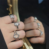 Flyshadow Y2K Irregular Crystal Stone Rings Zircon Star Moonstone Open Rings for Women Vintage Geometric Aesthetic Egirl Ring Set  Jewelry