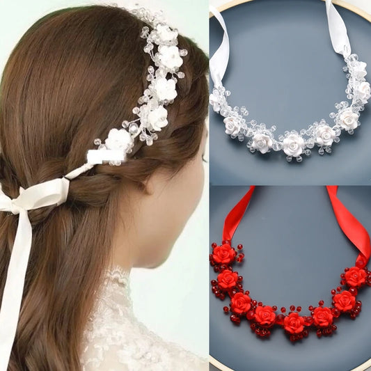 Flyshadow Wedding Crystal Flower Headband Tiara For Women Bride Queen Party Bridal Wedding Hair Accessories Jewelry Vine Band Headband