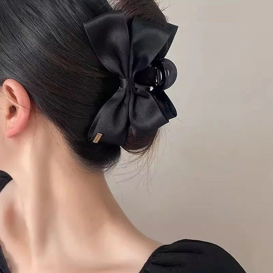 Flyshadow Large Black Hairpin with Bow Clip for Women, Perfect Headdress and Back Head Hair Jaw Clip for Girls