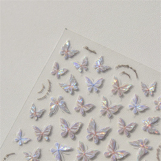 Flyshadow 1pcs 5D Luxury Kawaii Butterfly Nail Art Stickers Pink Gradient Adhesive Nail Decorations Decals DIY Transfer Ornament Accessory