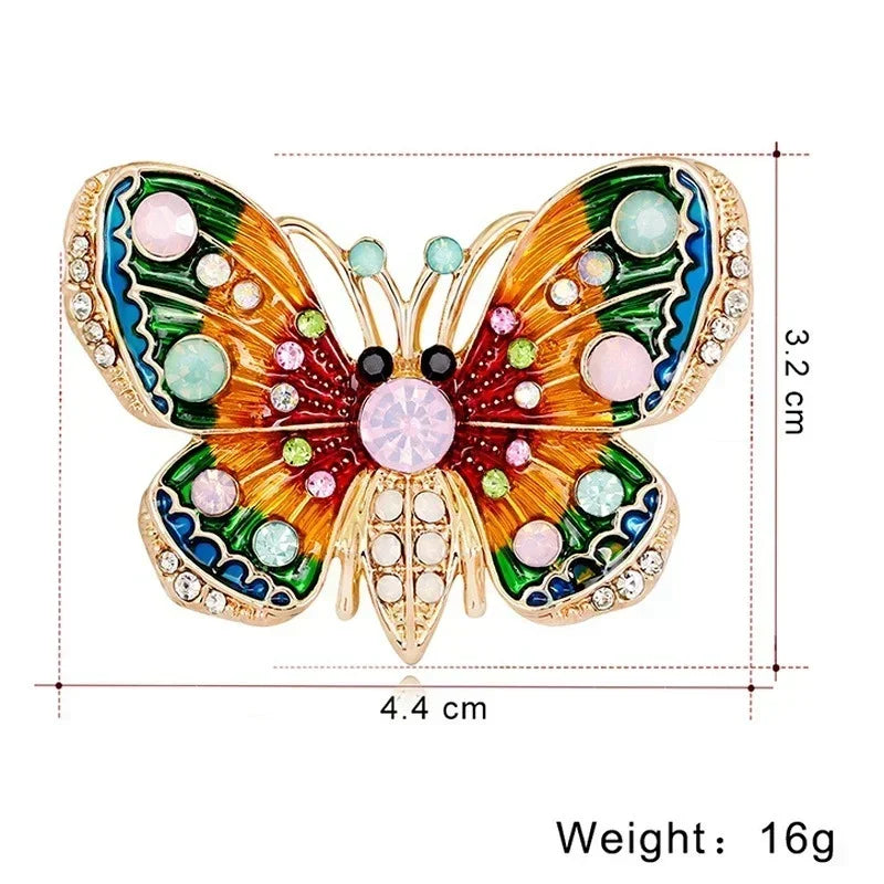 Flyshadow Vintage Fashion Diamond Drip Oil Colored Butterfly Brooches Enamel Style Versatile Pins Suit Sweater New Jewelry Accessories