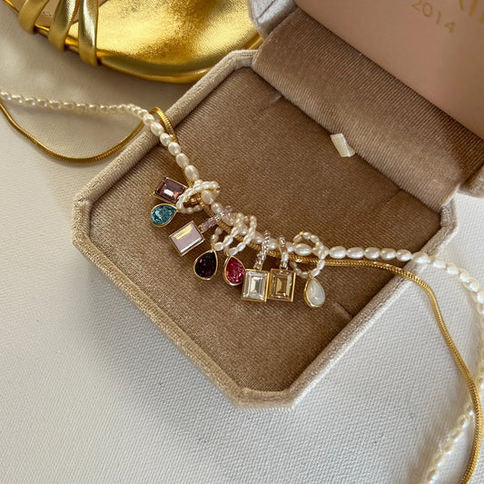 Flyshadow Rice Pearl Snake Necklace Diy Stacked Colorful Zirconium Crystal Clavicle Chain Pendant Niche Temperament Necklace Women Jewelry
