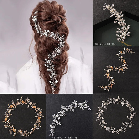 Flyshadow Bridal Crystal Long hair vine Hairband Wedding Handmade Hair Jewelry for Brides Wedding Hair Accessories