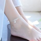 Flyshadow Sterling Silver Color Stamp Anklets For Women Foot Leg Chain Link Bracelet Double Layers Beach Accessories Fashion Jewelry