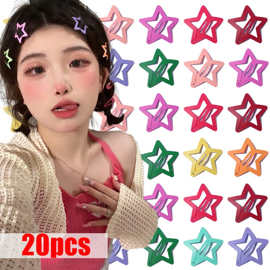 Flyshadow 1/20PCS Colorful Star BB Hairclip Y2K Girls Star Barrettes Metal Snap Clips Hairpins Women Headdress Hair Jewelry Accessories