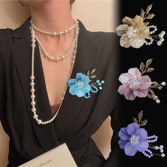 Flyshadow Flower Women's Brooch Exclusive Fashion Diamond Sparkling Imitation Pearl Luxurious Banquet Gift Pin Brooch For Ladies Jewelry