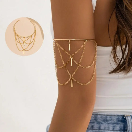 Flyshadow Punk Girls Personality Body Chain Jewelry Vintage Adjustable Armband Bangle Silver Gold Upper Arm Bracelet