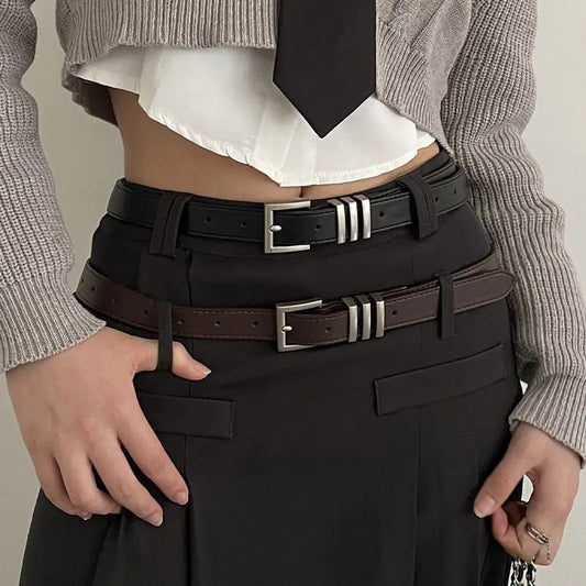 Flyshadow Belt female senior sense retro simple ins style Korean with jeans belt new decorative fashion belt