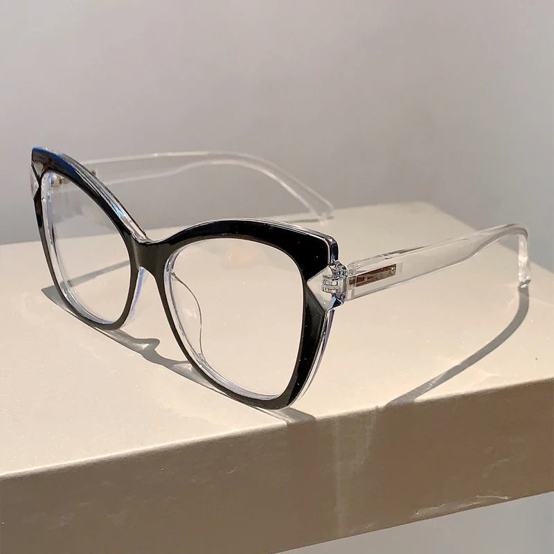 Flyshadow Oversized Cat Eye Glasses Women Stylish Vintage Blue Light Blocking Eyewear New Non-prescription Optical Eyeglasses