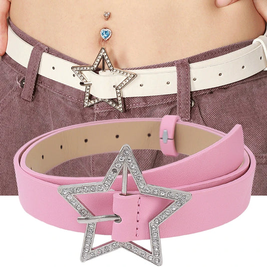Flyshadow New Star-shaped Crystal Buckle Belt for Women Fashion Y2k Waist Strap Spicy Girl Jeans Dress Decorative Waistband Accessories