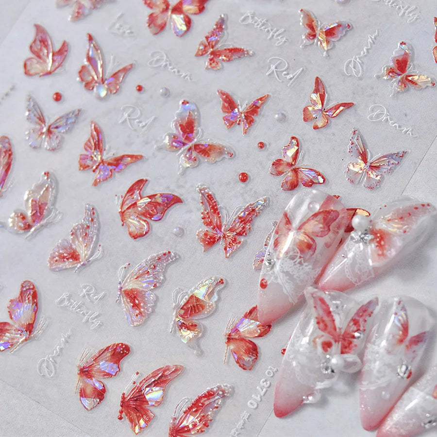 Flyshadow Flash Fragment Shell Light Butterfly High Quality Nail Stickers Spring Nail Art Decal Design Manicure Tool T-3770