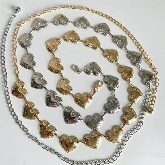 Flyshadow Vintage Women Waist Belt Female Metallic Love-Heart Chain Belt Tassel Waist Chain Belt Women Decorative Metal Body Jewelry
