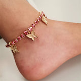 Flyshadow Fashion Women Gold Butterfly Pendant Ankle Bracelet Summer Beach Bling Bling Diamond Tennis Anklet For Girlfriend Gift