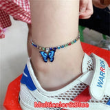 Flyshadow Bohemian Women Colorful Butterfly Pendant Anklets Fashion Rhinestone Tennis Foot Chain For Girls Summer Beach Accessories