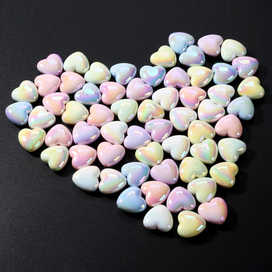 Flyshadow 10Pcs Acrylic Loose Beads 17x18mm AB Colorful Heart Spacer Beads For Bracelet Necklace Jewelry Making DIY Handmade Accessories