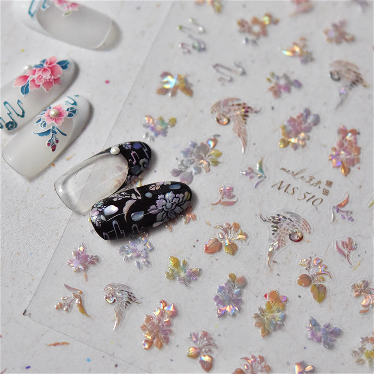 Flyshadow 1pcs 5D Exquisite Colorful Bird Flower Nail Art Stickers Relief Butterfly Dragon Nail Decoration Decals DIY Manicure Accessories