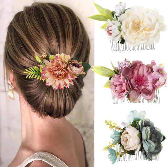Flyshadow Simulated Flower Hair Comb Women Elegant Wedding Hair Comb Hairpin Ladies Party Ponytail Styling Tools Hair Combs Hair Clip