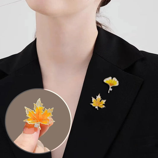 Flyshadow Yellow Maple Leaf Brooches Enamel ginkgo leaf Plant Pins girl Vintage Engraved Badge Jewelry Ornament Accessories Party Gift
