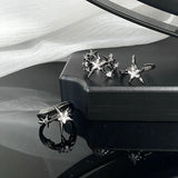 Flyshadow Punk Gothic Metal Zircon Star Black Ring for Women Vintage Irregular Adjustable Rings Grunge Jewelry Accessories