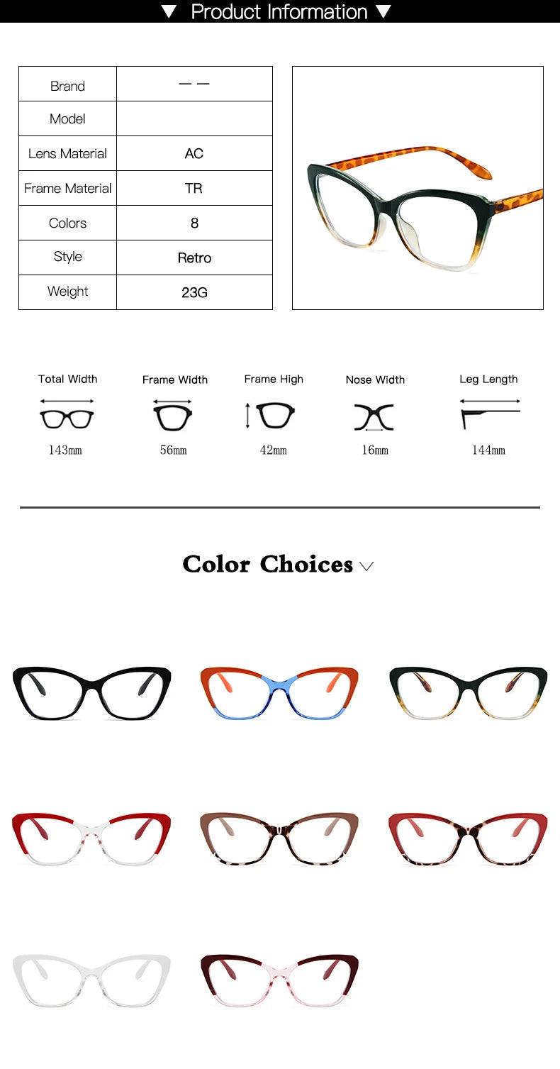 Flyshadow Vintage Cat Eye Women Eyeglasses Simple Multicolor Rim Blue Light Blocking Spectacles New Trendy Ins Brand Design Eyewear