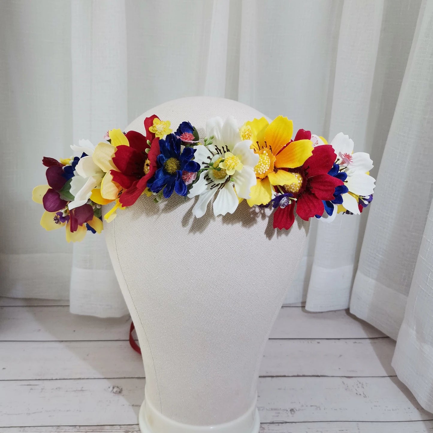 Flyshadow Gerbera Flower Crown Wreath Girls Headband Wedding Hair Accessories Headdress Women Floral Garland Bridal Headwear