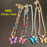 Flyshadow Bohemian Women Colorful Butterfly Pendant Anklets Fashion Rhinestone Tennis Foot Chain For Girls Summer Beach Accessories