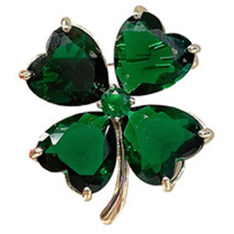 Flyshadow Lucky Grass To Prevent Walking Brooch Four-leaf Clover Vintage Emerald Color Brooch Female Wedding Suit Jewelry Accessories