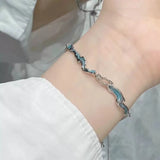 Flyshadow Korean Fashion Adjustable Y2K Blue Wave Chain Bracelet for Women Light Luxury Zircon Cherry Ins Bracelets Party Jewelry Gifts