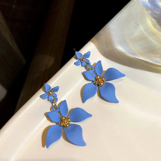 Flyshadow Sweet Flower Earrings For Women Fresh Four-petal Stereo Flower Stud Earrings Fashion Temperament 3 Colors Flower Earring
