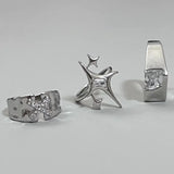Flyshadow Y2K Kpop Zircon Cross Star Rings Creative Spiral Cross Star Open Ring Aesthetic Irregular Geometric Rings Set for Women Jewelry