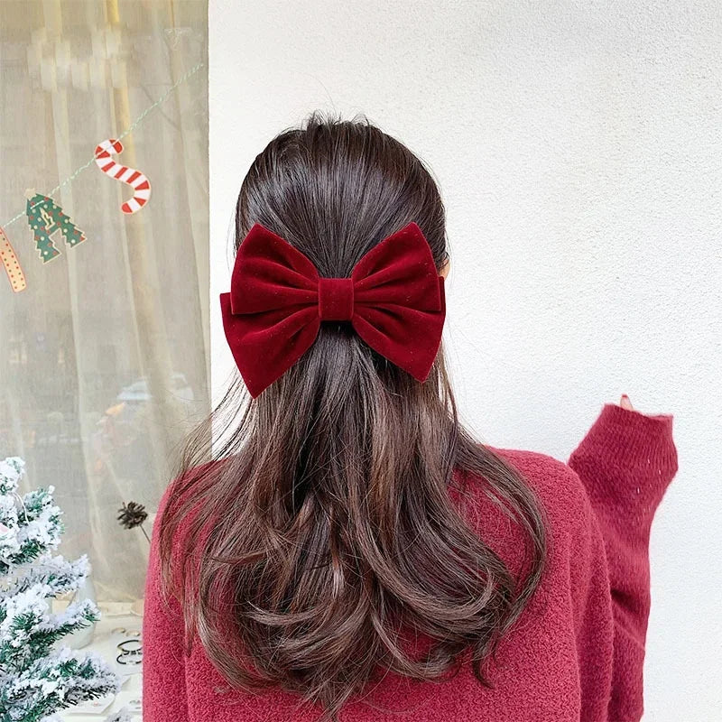 Flyshadow Hair Clip Black or Red Large Barrette Korean Top Hairpin Velvet Bow Retro for Female Korean Girls Accessorie Fashion Jewelry