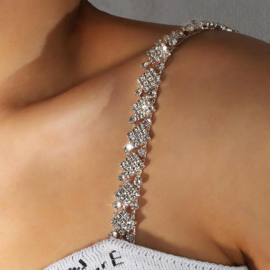 Flyshadow Shiny Crystal Shoulder Strap Bra Chain for Women Wedding Jewelry Rhinestone Shoulder Chain Geometry Body Decor Dress Accessories