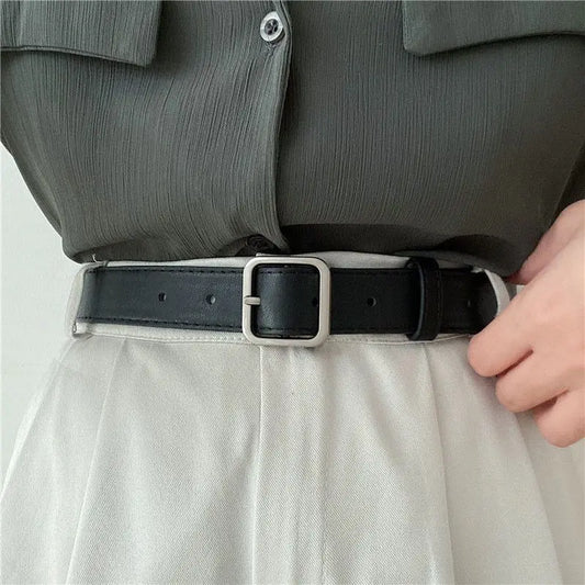 Flyshadow new Korean fashion wild belt Chic students casual retro simple square buckle belt trouser belt men and women