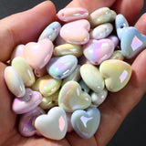 Flyshadow 10Pcs Acrylic Loose Beads 17x18mm AB Colorful Heart Spacer Beads For Bracelet Necklace Jewelry Making DIY Handmade Accessories