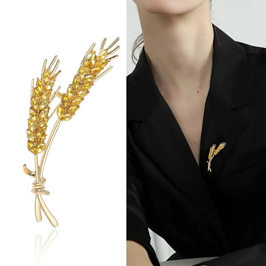 Flyshadow Women Brooches Korean Fashion Style 3-Color Rhinestone Ear of Wheat Lapel Pins Luxury Jewelry Accessories For Clothing