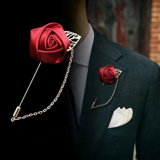 Flyshadow Men's Advanced Chic Deer Pin Suit Shawl Lapel Pins Uxedo Corsage Rose Brooch with Gold Leaf Party Accessories Creative Gifts