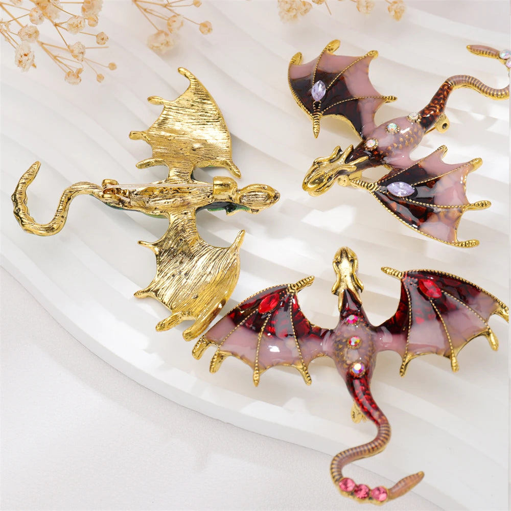Flyshadow Dragon Brooches for Women Colorful Enamel Animal Brooches Unisex Office Suit Coat Buckle Pins Casual Jewelry Accessories Gifts