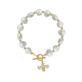 Flyshadow Elegant Baroque Pearl String Bracelet For Woman Luxury Zircon Bee Pendant Bracelet Fashion Girl's Sweet Jewelry