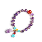 Flyshadow Purple Crystal Bracelet with Natural Lavender Amethyst Irregular Shape Cluster Raw Stone Pendant Hand Accessory String Wristband