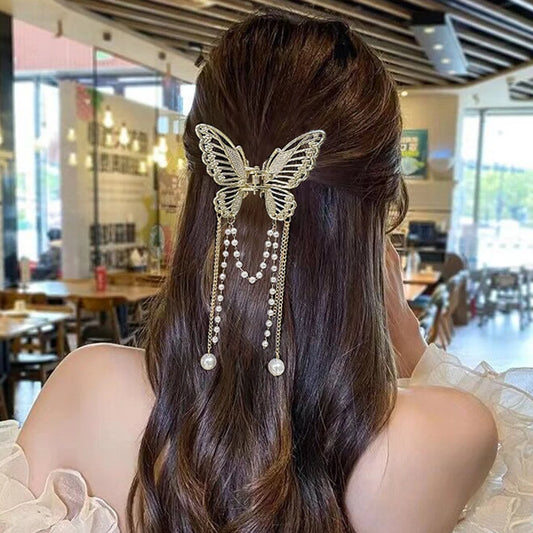 Flyshadow Hollow Butterfly Tassel Hair Clip Claw Golden Fashion Ponytail Hairpin Girls Party Rave Accessories Styling Tools Hair Crab