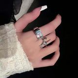 Flyshadow Vintage Irregular Cross Star Couple Ring for Women Men Punk Gothic Sliver Color Adjustable Rings Y2K Egirl Jewelry Gift