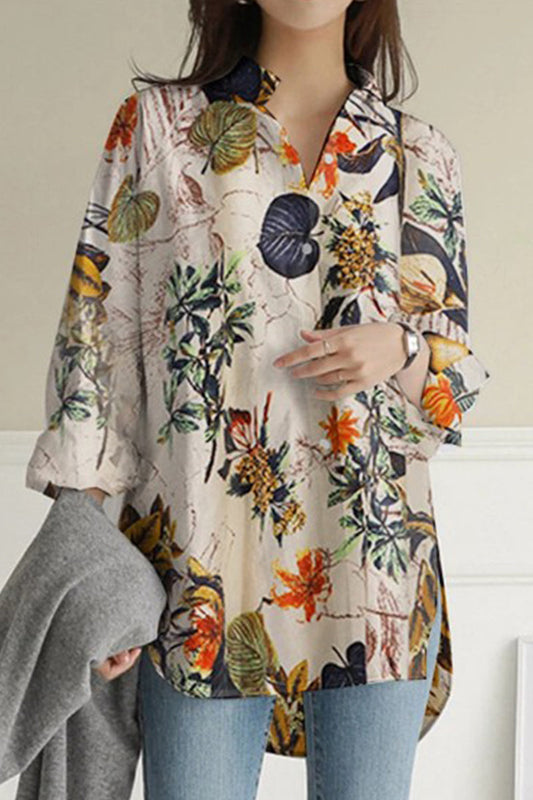 Sexy Floral Turndown Collar Tops