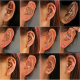 Flyshadow New Ear Needle Wrap Crawler Hook Earrings for Women Surround Auricle Diagonal Stud Copper Inlaid Zircon Piercing Earrings /1 Pc