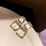 Flyshadow Fashion Luxury earrings Jewelry Double Square Earrings Transparent Glass Crystal Pearl Party Earrings Women Gifts